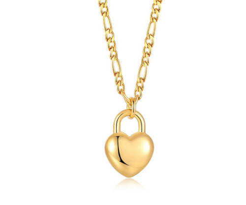 Wholesale Stainless Steel Heart Padlock Figaro Chain Necklace