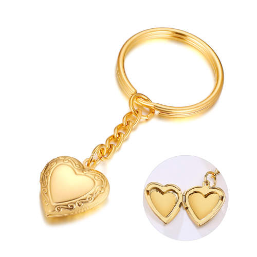 Wholesale Stainless Steel Gold Heart Locket Keychain