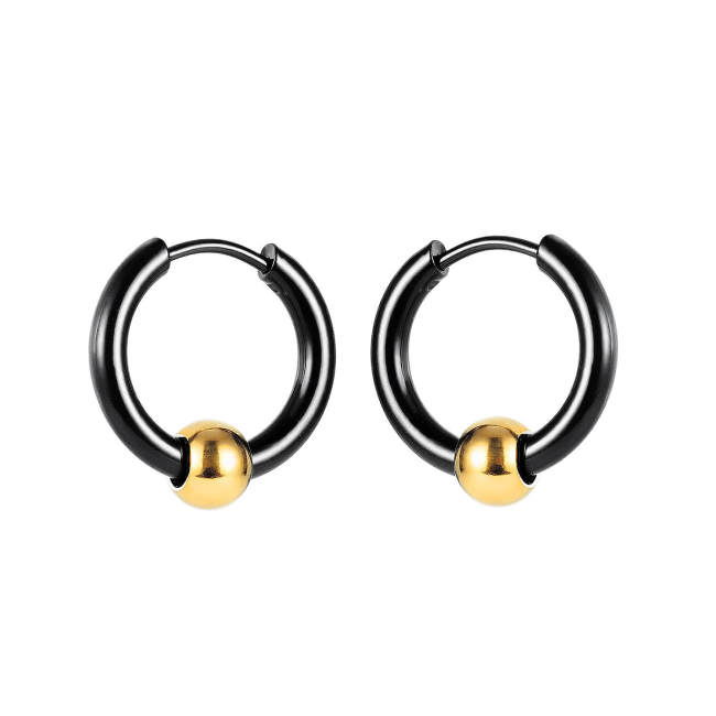 Wholesale Stainless Mens Hoop Earrings with Gold Bead