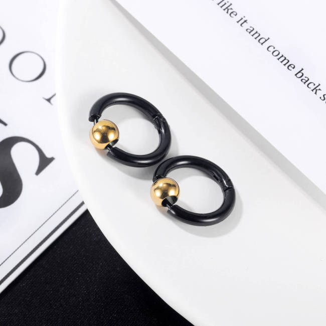 Wholesale Stainless Mens Hoop Earrings with Gold Bead