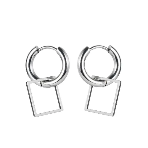 Wholesale Stainless Steel Mens Square Dangle Hoop Earrings