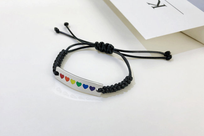 Wholesale Stainless Steel Rainbow Heart Braid Bracelet