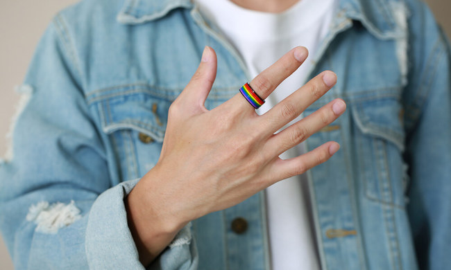 Wholesale Stainless Steel Classic Rubber Rainbow Gay Rings