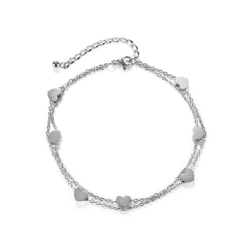 Wholesale Stainless Steel Double layer Chain Heart Anklet