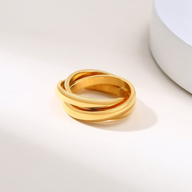 Wholesale Stainless Steel Gold Tricyclic Ring