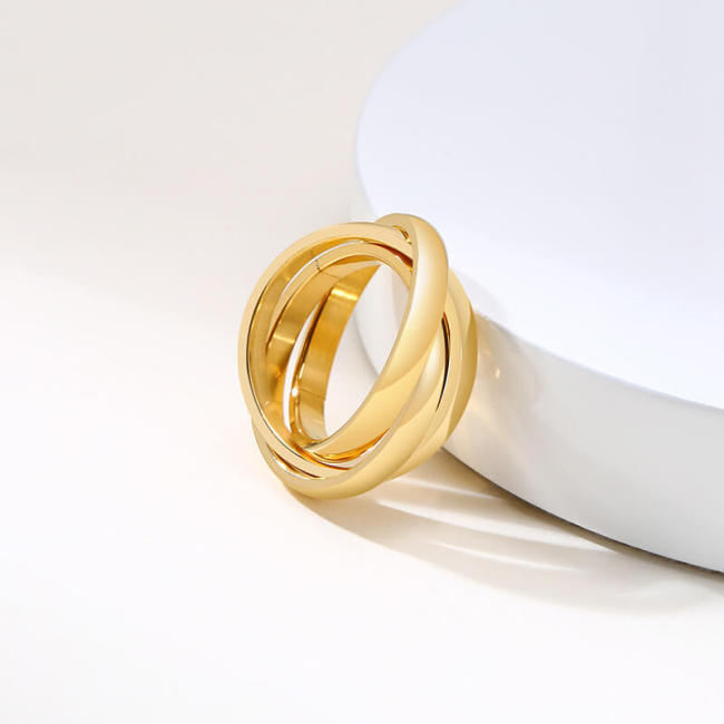 Wholesale Stainless Steel Gold Tricyclic Ring