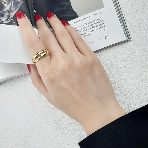 Wholesale Stainless Steel Gold Tricyclic Ring
