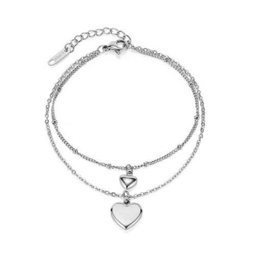 Wholesale Stainless Steel Double Chain Bracelet with Hearts
