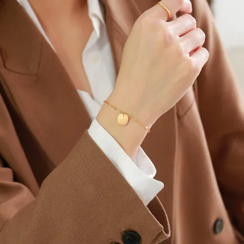 Wholesale Stainless Steel Women Coffee Bean Bracelet with Disc