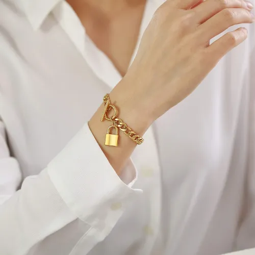 Wholesale Stainless Steel Women NK Chain Padlock Bracelet