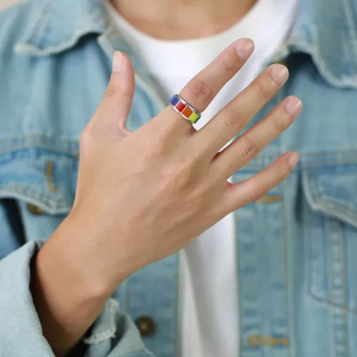 Wholesale Stainless Steel Rainbow Flag Spinner Ring