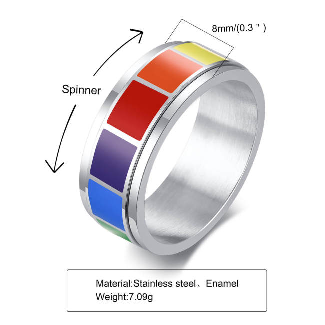 Wholesale Stainless Steel Rainbow Flag Spinner Ring