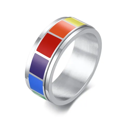 Wholesale Stainless Steel Rainbow Flag Spinner Ring