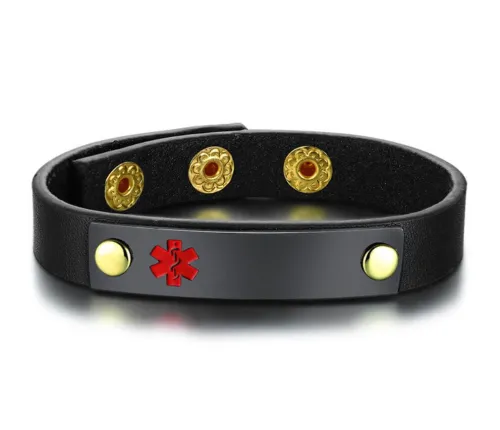 Wholesale Stainless Steel Leather Medical Alert ID Bracelet