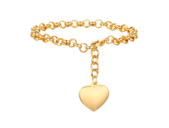 Wholesale Stainless Steel Round Link Chain  Bracelet with Heart Tag