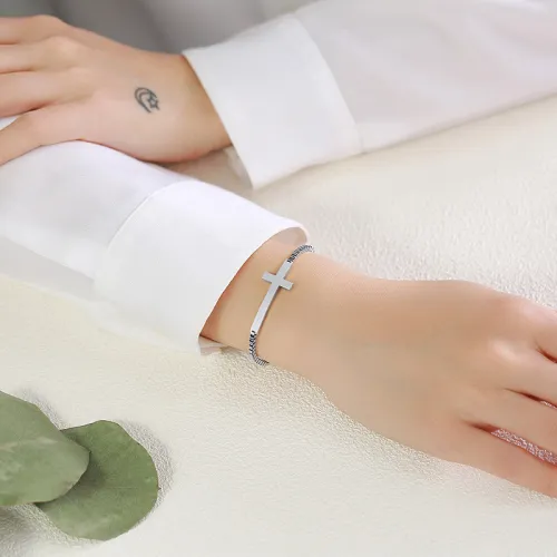 Wholesale Stainless Steel Box Chain Sideways Cross Bracelet