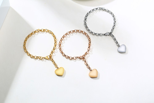 Wholesale Stainless Steel Round Link Chain  Bracelet with Heart Tag