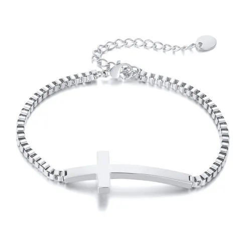 Wholesale Stainless Steel Box Chain Sideways Cross Bracelet