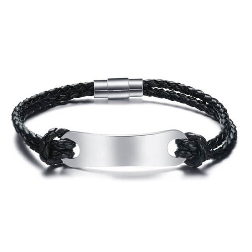 Wholesale Stainless Steel Personalized PU Leather ID Bracelet