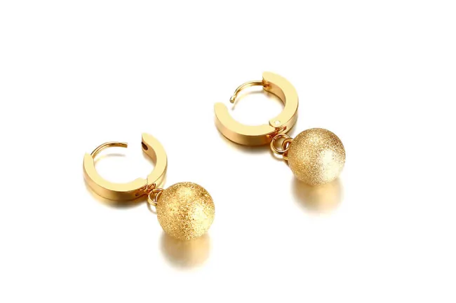 Wholesale Stainless Steel Matte Ball Hoop Earring