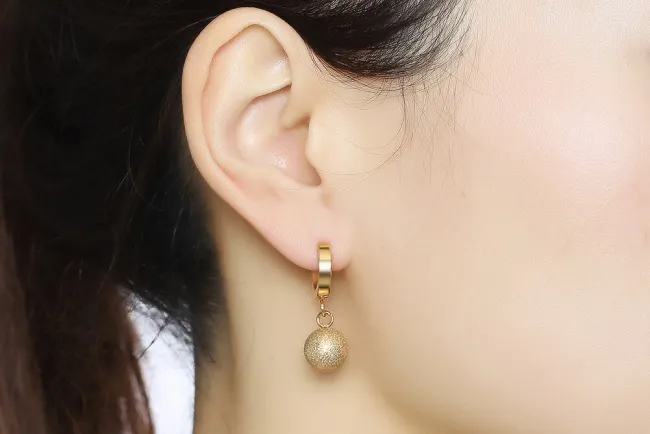 Wholesale Stainless Steel Matte Ball Hoop Earring