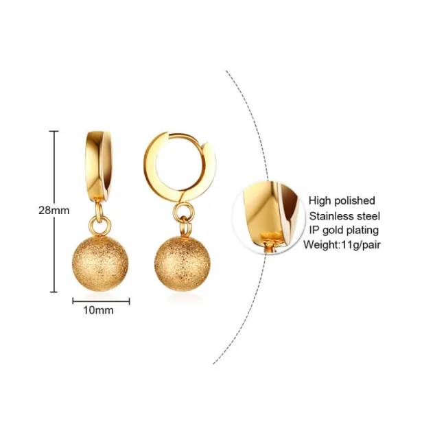 Wholesale Stainless Steel Matte Ball Hoop Earring