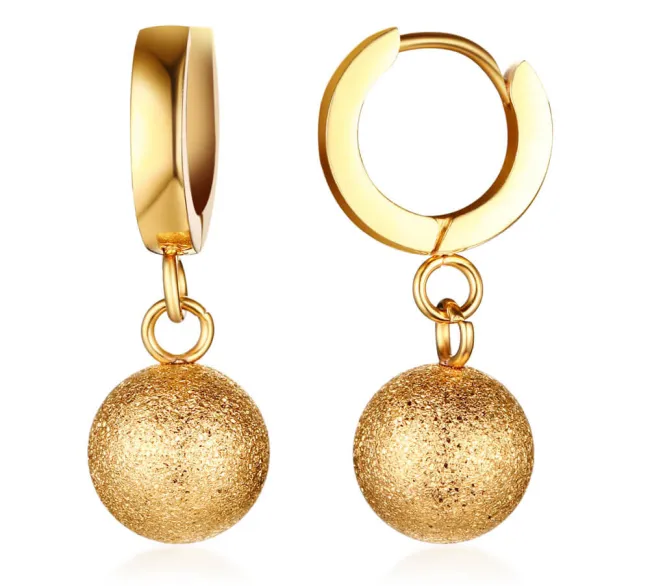 Wholesale Stainless Steel Matte Ball Hoop Earring