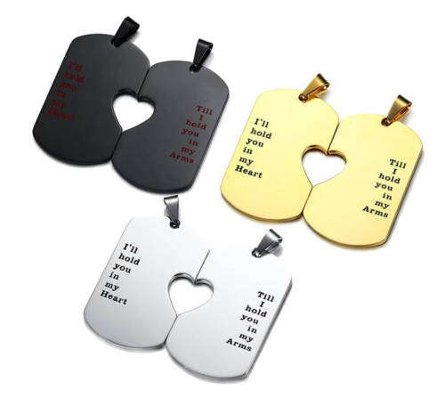 Wholesale Stainless Steel Couple Dog Tag Matching Heart  Pendant