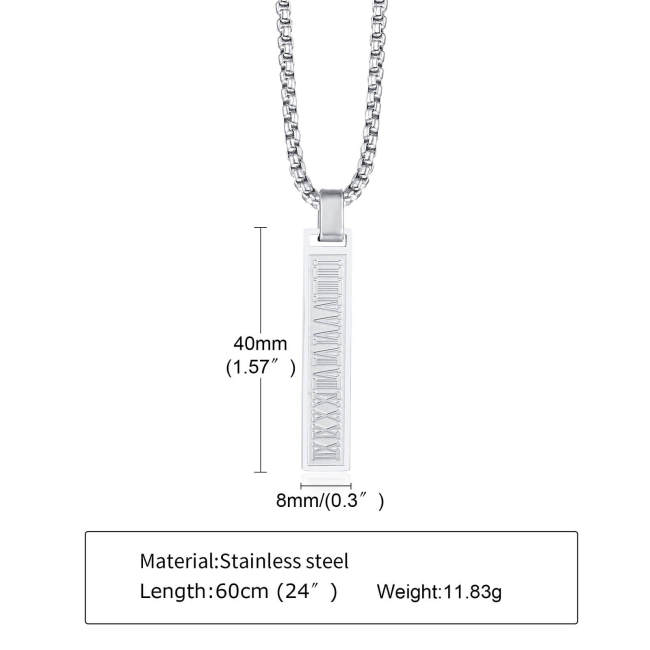 Wholesale Stainless Steel Engraved Roman Numeral Bar Necklace