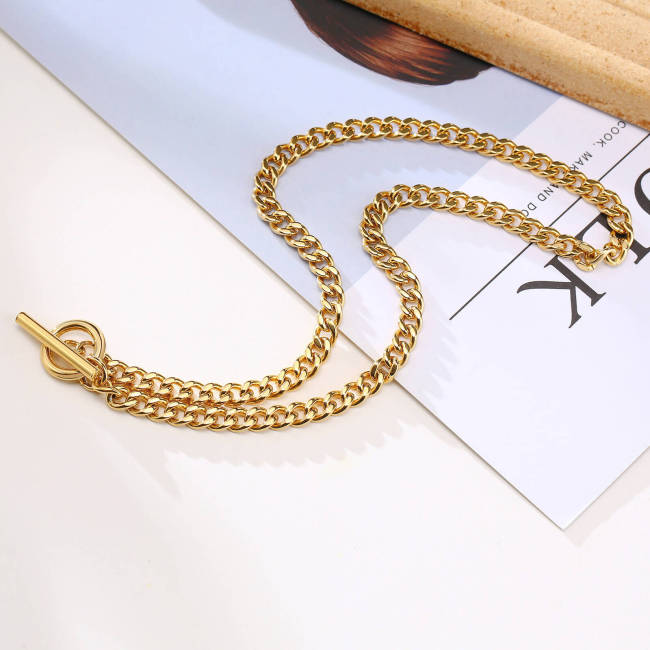 Wholesale Stainless Steel Women Gold T-bar Curb Link Necklace