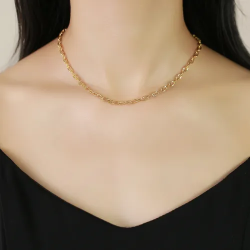 Wholeasle Stainless Steel Hammered Link Chain Necklace