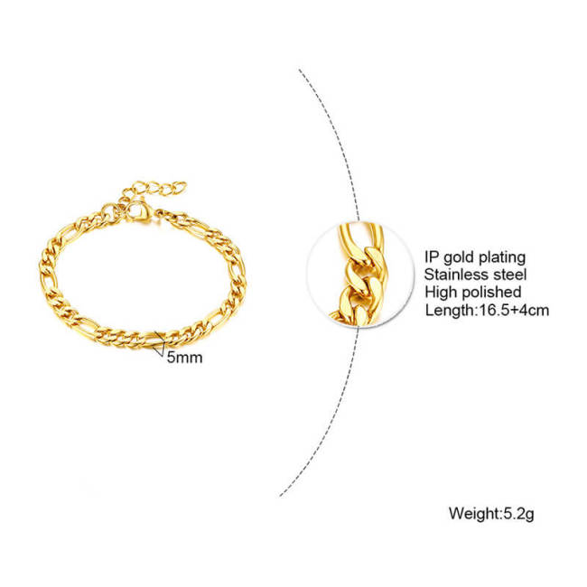 Wholesale Stainless Steel Figaro Chain Bracelet