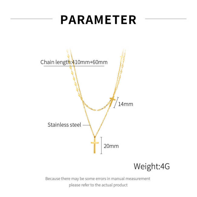 Wholesale Stainless Steel Double Cross Layered Necklace