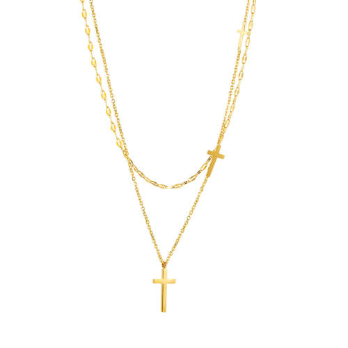 Wholesale Stainless Steel Double Cross Layered Necklace