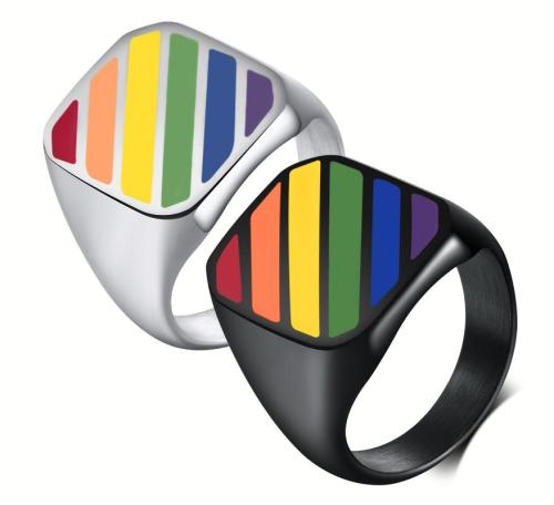 Wholesale Stainless Steel Signet Ring Rainbow Striped