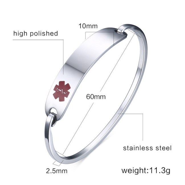 Wholesale Stainless Steel Medical Alert ID Bangle Bracelet
