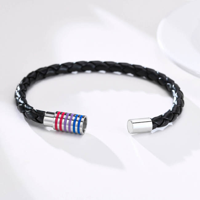 Wholesale Men's Leather Bracelet with Rainbow Magnet Clap
