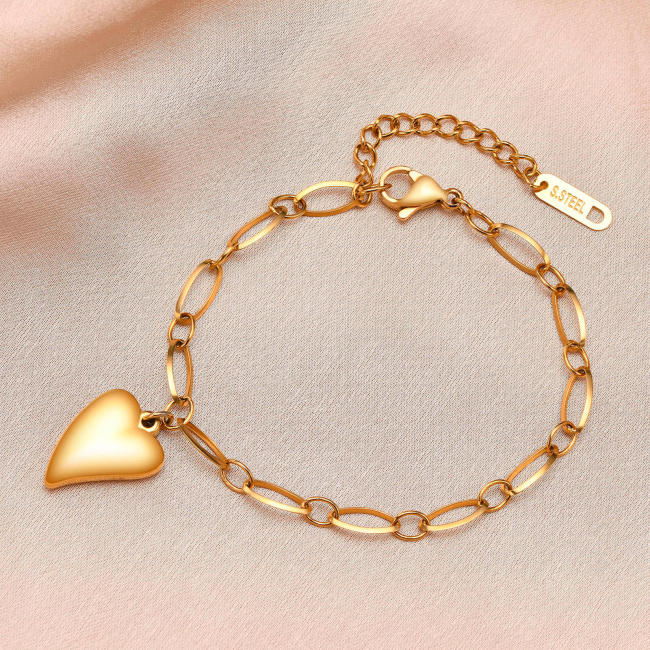 Wholesale Stainless Steel Irregular Puffed Heart Link Chain Bracelet
