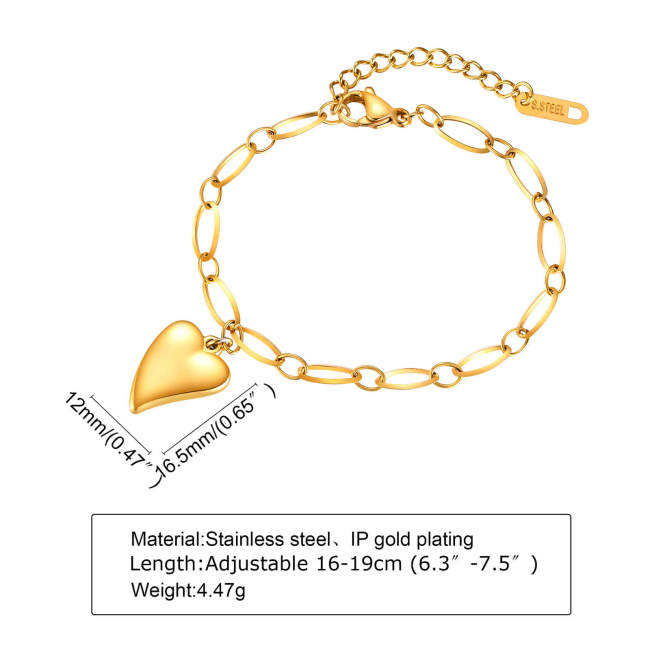 Wholesale Stainless Steel Irregular Puffed Heart Link Chain Bracelet