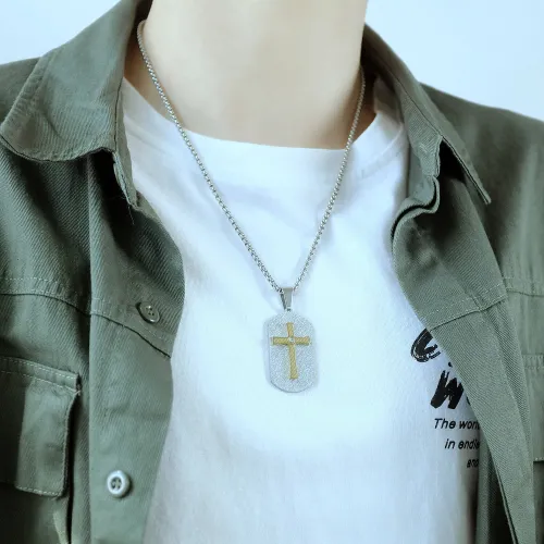 Wholesale Stainless Steel Sandblasted Cross Dog Tag Pendant