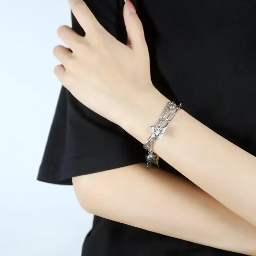 Wholesale Stainless Steel Charm Butterfly Layered Bracelet