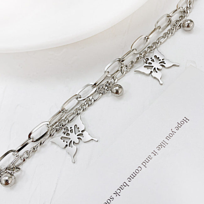 Wholesale Stainless Steel Charm Butterfly Layered Bracelet