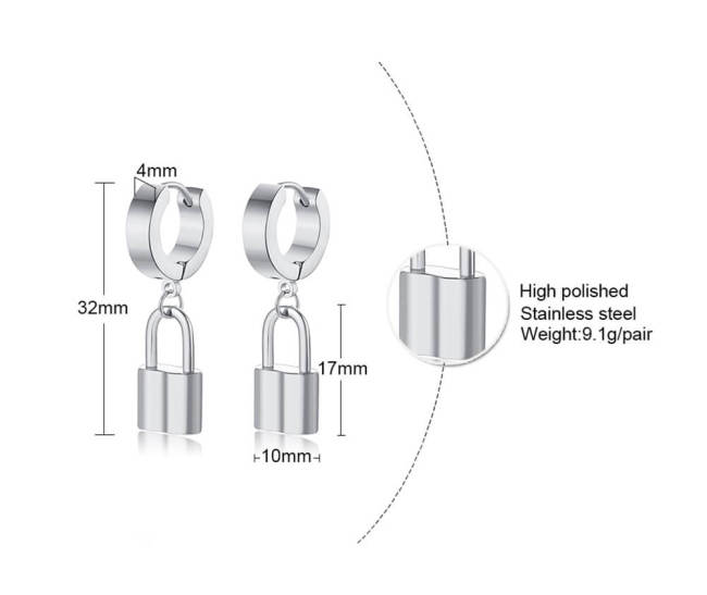 Wholesale Stainless Steel Padlock Huggie Earrings