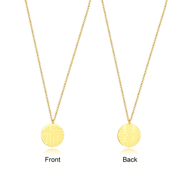 Wholesale Stainless Steel Gold Fu Pendant Necklace