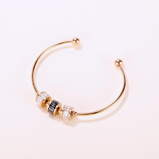 Wholesale Stainless Steel Open Bead Bangle with CZ