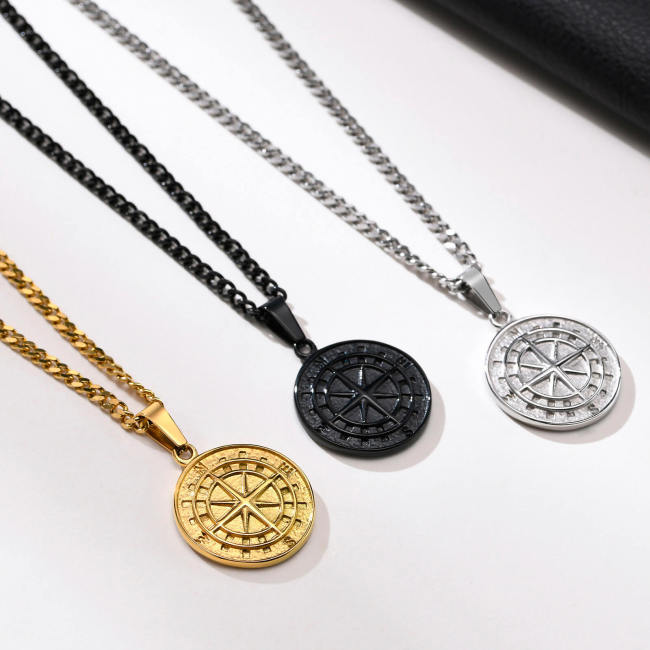 Wholesale Stainless Steel Vintage Compass Pendant Necklace