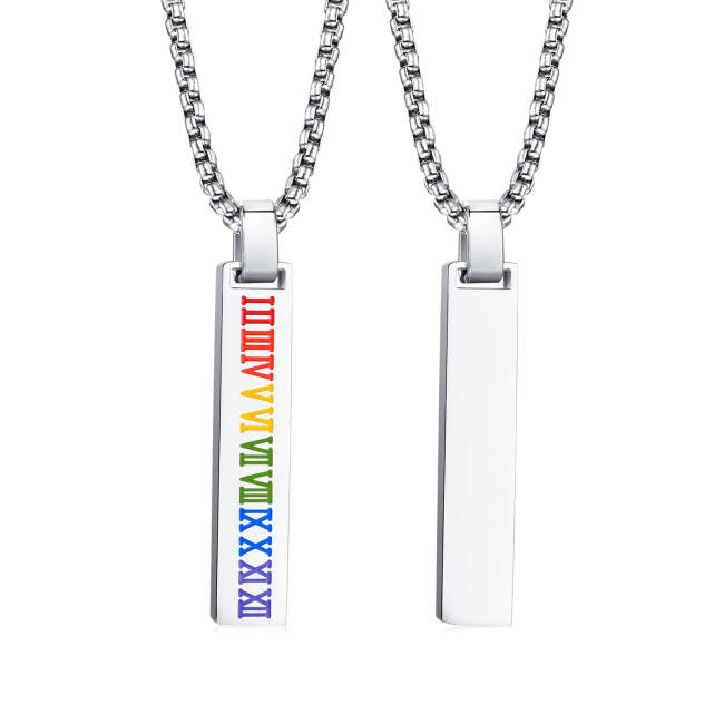 Wholesale Stainless Steel Roman Numeral Bar Pendant Necklace