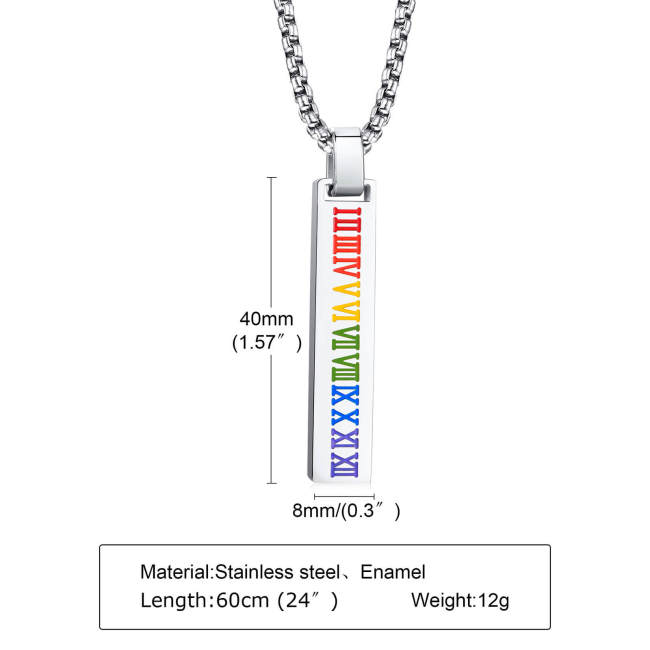 Wholesale Stainless Steel Roman Numeral Bar Pendant Necklace