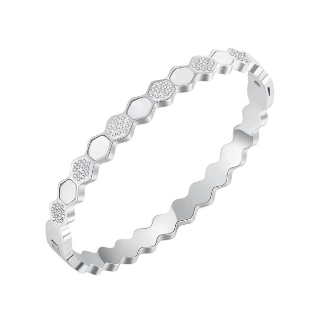 Wholesale Stainless Steel Acrylic and CZ Alternating Hexagon Bangle