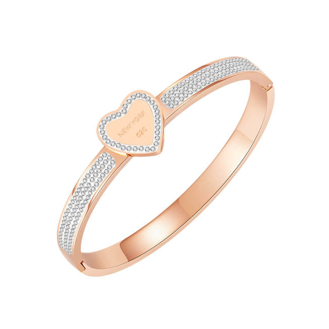 Wholesale Stainless Steel Three Rows CZ Heart Bangle